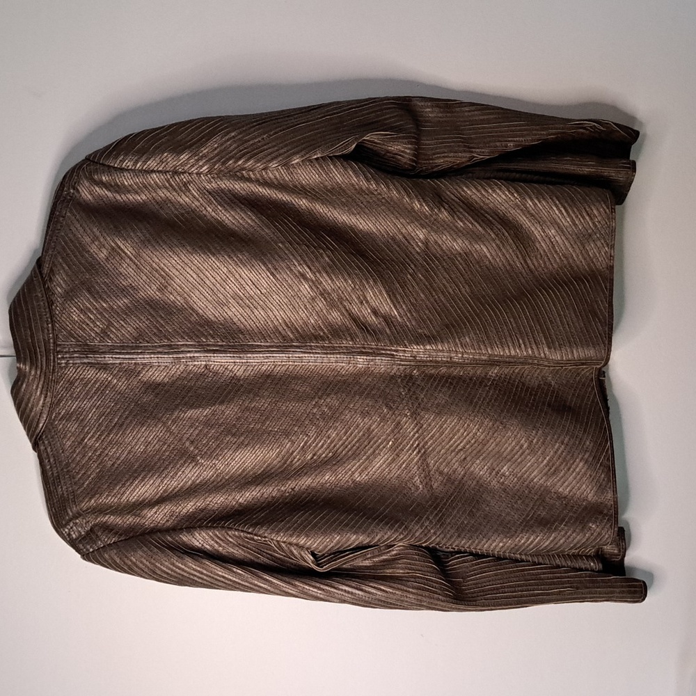 Vintage Wilsons Leather Metallic Brown Zip-Up Jacket - Picture 3 of 5
